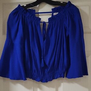 Khush Elegant Royal Blue Off-Shoulder Blouse XS